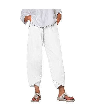 Lovely Nursling Wide Leg Pants for Women, Women's Casual Loose Elastic High Waisted Pants Comfy Trouser Oa-d-white 4X-Large