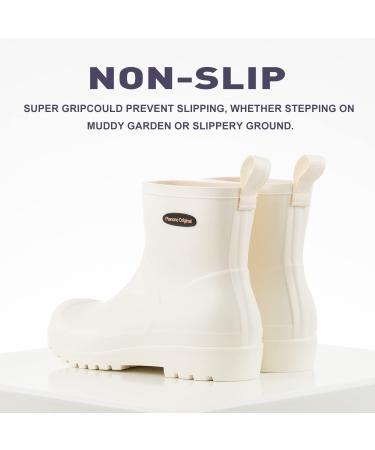 Women's Waterproof Short Rain Boots - Stylish Cream White Garden Shoes with Anti-Slip Sole and Comfortable Insoles - Buy Online on GoSupps.com