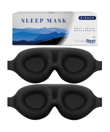 Sleep Mask 2 Pack - Eye Mask for Sleeping - Patented Contoured 100% Blackout Zero Pressure Sleeping Masks for Women and Men Blindfold and Eye Covers - S2 Black