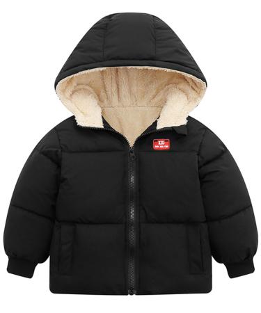 Kids4ever Baby Boys Girls Winter Coat Toddler Zipper Hooded Jacket Windproof Warm Fleece Outerwear Snowsuit with Two Pockets 12 Months-5 Years Black 12-18 Months