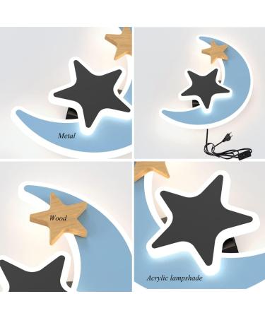 Buy Moon & Star LED Wall Lamp for Kids - Blue Wall Light with Switch & Cable | Perfect Decoration for Children's Room - Buy Online on GoSupps.com