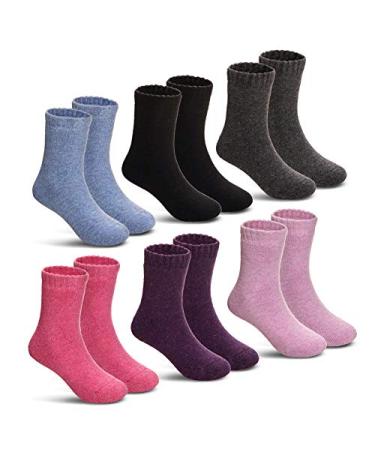 Children's Winter Warm Wool Solid Color Socks Kids Boy Girls Hiking Thermal Boot Crew Socks 6 Pairs Solid Color 4-7 Years