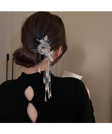 Jumwrit Butterfly Hair Stick with Silver Tassel - Chinese Hair Styling Accessory for Women and Girls - Buy Online on GoSupps.com