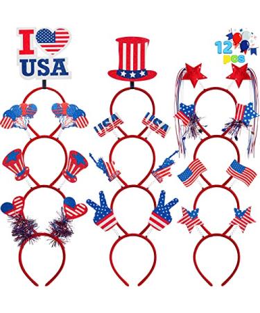 JOYIN 12 Pcs 4th of July Headband  Patriotic Headband American Flag Headbands for Women  4th of July Accessories for Independence Day  Memorial Day  Veterans Day Honoring  Themed Party Favors