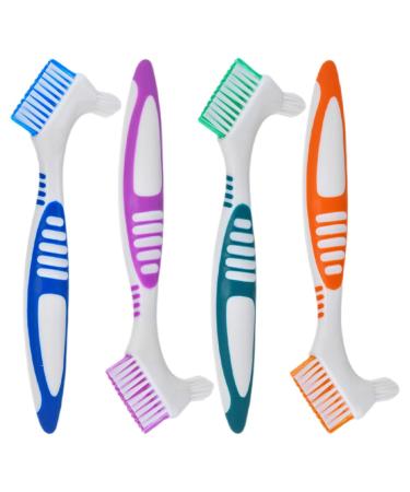 FRCOLOR 4pcs Denture Brush Dual Headed Hard Bristle Toothbrush Double Side Toothbrush for Dentures Retainers Dentist Recommended Denture Cleaners