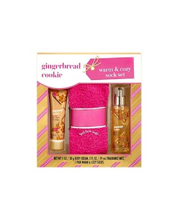 Gingerbread Cookie Gift Set with Body Cream Fragrance Mist Pink Cozy Socks 3 Piece Beauty and Comfort Collection