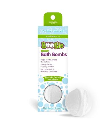 Kids Bath Bombs by The Makers of Boogie Wipes  Boogie Fizzies  Calming Bath Bombs  Naturally Derived  Made with Aloe and Calming Vapors  Eucalyptus  2.8 oz  3 Bath Bombs  Pack of 1