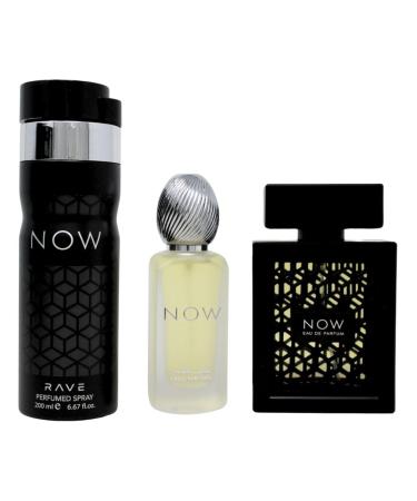 Lattafa Rave Now for Men 3 Piece Set (3.4 Oz Eau de Parfum Spray + 1.7 Oz Hair Mist + 6.7 Oz Deodorant Spray) 3.87 Fl Oz (Pack of 3) - Buy Online on GoSupps.com