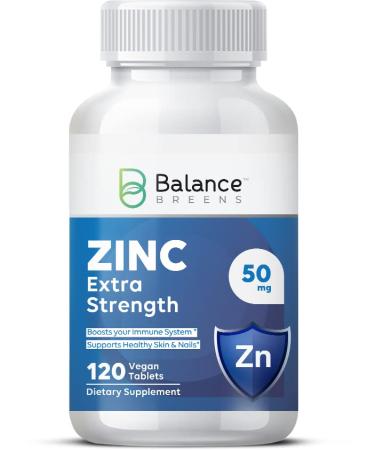 Balance Breens Zinc Extra Strength 50mg 120 Vegan Non-GMO Tablets Zinc Gluconate Highly Nutritious Dietary Supplement for Immune Support Healthy Skin & Hair Boost Sleep and Energy Level (1)