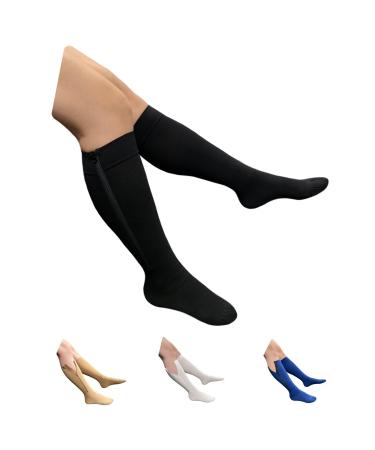Seniors Care 20-30 mmHg Compression Leg Calf Closed Toe Zipper Socks (Black 5X-Large) 5X-Large Black