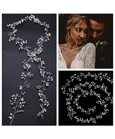 Bridal Wedding Hair Accessories Set - Pearl and Crystal Beads Hair Vine Headband with Rhinestone Pins - Silver Jewelry Headpiece for Brides and Bridesmaids - Buy Online on GoSupps.com