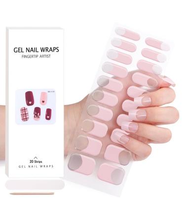 Semi Cured Gel Nails Strips - Nude Pink Gel Nail Stickers Nail Wraps Soft Self-Adhesive Gel Nail Strips for Nails French Tip Gel Nail Wrap Stickers Decals (UV/LED Lamp Required) Pink-french - Bss-0235