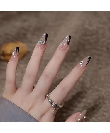 Temperament Enhancement Nail Patch Hand-Made Nail Patch Summer Joker Wearing a Black French Diamond Explosive Flash Temperament Wind Manicure (10 Pieces) (Size : S) Small - Buy Online on GoSupps.com