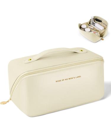 Large Capacity Aucuu PU Cosmetic Travel Bag | Multifunctional & Waterproof Organizer - Gift for Women | Milky White - Buy Online on GoSupps.com