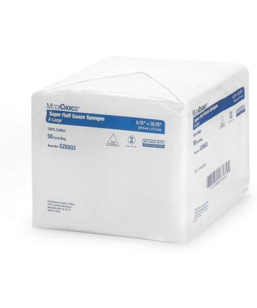 MediChoice Super Fluff Gauze Sponge - Non-Sterile 9.75x10.75 Inch | White | Pack of 50 - International Shipping Available - Buy Online on GoSupps.com