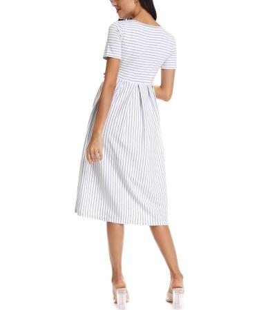Love2Mi Short-Sleeve Maternity Dress XL - White Grey Stripe | Casual A-Line Midi Pregnant Dress - Buy Online on GoSupps.com