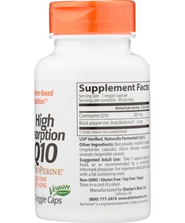 Doctor's Best High Absorption CoQ10 200 mg - 60 Vegetarian Capsules | Premium Heart Health Supplement | International Shipping Available - Buy Online on GoSupps.com