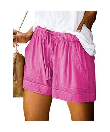 Hessimy Summer Shorts for Women with Pockets,Women Comfy Drawstring Casual Elastic Waist Pocketed Shorts Pants X-Large Hot Pink