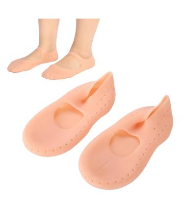Silicone Socks Gel Moisturizing Socks Foot Anti-Cracking Protector Foot Care Tool Prevention Socks Relieve Plantar Fasciitis Pain Heel Bone Spur Pain Soften Dead Skin Dry Cracked Yellowish Pink M