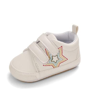 Cheerful Mario Baby First Walking Shoes Baby Boys Girls Pram Shoes Infant Prewalkers Soft PU Leather Anti-Slip 3-6 Months White Star
