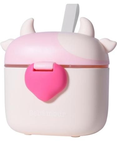 Bebamour Baby Milk Powder Dispenser Pot - 230G Formula Dispenser for Baby Snacks - 450ML Light Pink Cow Design - Buy Online on GoSupps.com