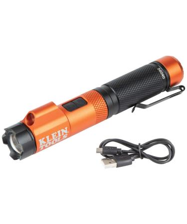 Klein Tools 56040 LED Rechargeable Flashlight, 350 Lumens, Twist Focus, Laser Pointer, Hands-Free, USB Charging Cable, for Work and Outdoor