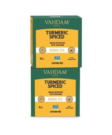 VAHDAM Turmeric Spice Herbal Tea Bags (30 Count) Caffeine Free Non GMO Gluten Free | 100% Pure Herbal Tisane - Savory & Spicy | Individually Wrapped Pyramid Tea Bags | Direct from Source Turmeric Spice Herbal Tea 30 Count (Pack of 1)