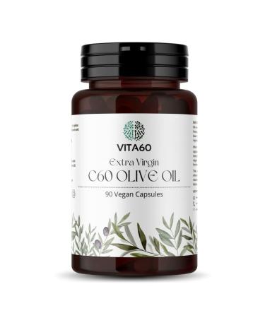 VITA60 C60 Olive Oil Capsules - 90 Vegan Friendly Capsules | Organic Extra Virgin Oil | 99.99% Solvent Free C60 | Antioxidant | Anti inflammatory | Leak Proof Capsule