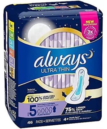 Always Ultra Thin Size 5 Extra Heavy Overnight Unscented 46 Pads - Best Overnight Protection - Buy Online on GoSupps.com