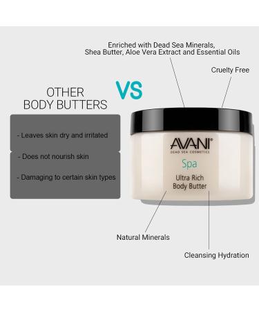 Avani Ultra Rich Body Butter with Dead Sea Salt, Aloe Vera, Vitamin E, Shea, Jojoba, Sunflower & Olive Essential Oil - Natural Exfoliating & Moisturizing Butter for All Skin Types - Milk & Honey Fragrance - Buy Online on GoSupps.com