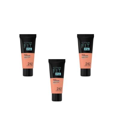 Maybelline New York Fit Me Matte & Poreless Fluid Foundation - 242 Light Honey, Pack of 3 (3 x 30 ml)