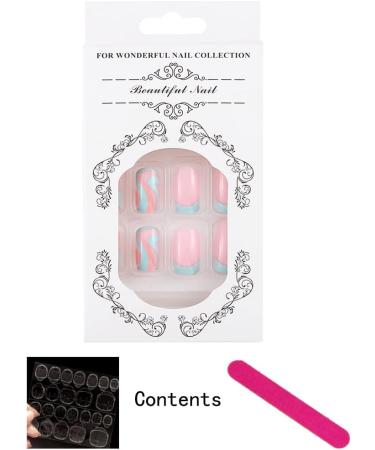 Sethexy French Short Square Blue Swirl Fake Nails - 24Pcs Glossy Press On Acrylic Stick On Nail Tips - Buy Online on GoSupps.com