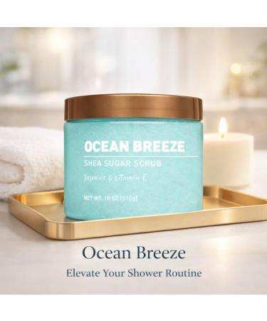 Ocean Breeze Shea Sugar Body Scrub 18 oz Jar Gentle Exfoliating Polish with Shea Butter Rinses Clean For Smooth-Looking Skin Bath & Shower All Skin Types - Buy Online on GoSupps.com