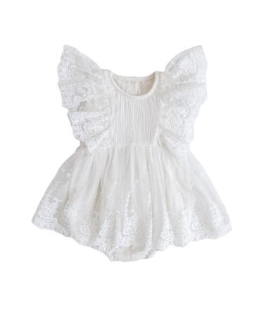 imKutie Baby Girl Romper Infant Lace Embroidery Ruffle Boho Princess Tulle Dress Half 1st 2nd Birthday Cake Smash Outfits Photoshoot Clothes 0-24 Months White Lace 18-24 Months