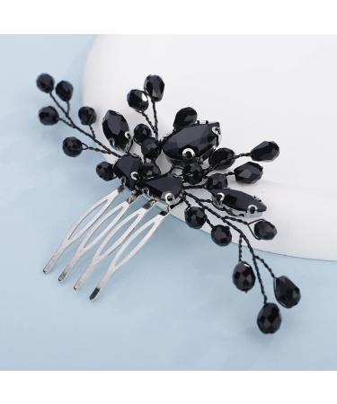 Teyglen Women Dainty Simple Black Crystals Rhinestones Bride Wedding Hair Comb Luxurious Hair Accessories Shiny Rhinestones Bridal Side Hair Combs for Women Bride Girls