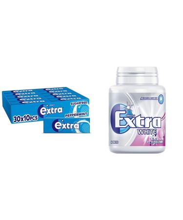 Extra Chewing Gum Sugar Free Peppermint Flavour Chewing Gum Bulk 30 Packs of 10 Pieces & White Chewing Gum Bottle Sugar Free Bubblemint Flavour 46 Pieces