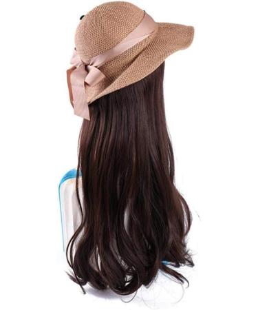 Buy Chtom Xin Chocolate Wavy Long Curly Hair Wig Hat - Heat-Resistant Synthetic Fiber with Straw Hat for Summer Beach Excursions - Buy Online on GoSupps.com