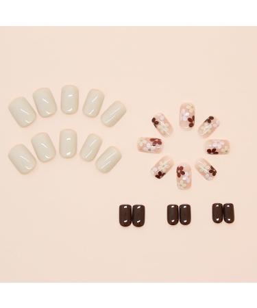 24Pcs Fall Fake Nails - Short Press On Square Acrylic Nails | Autumn Winter Maillard Color & Floral Design for Girls - Buy Online on GoSupps.com