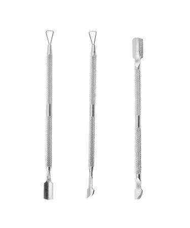 laoxiangji 3 Piece Cuticle Pusher Set Cuticle Pusher Stainless Steel Double End Nail Cleaner Cuticle Remover for Manicure Pedicure Nail Cleaning Gel and Nail Polish Remover