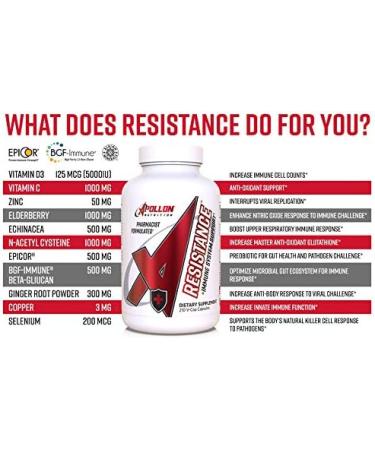 Apollon Nutrition Resistance Premium Immune System Support Vitamin D & C Zinc Selenium Copper Elderberry Quercetin Beta-glucan Echinacea EpiCor Ginger Powder 210 Capsules - Buy Online on GoSupps.com