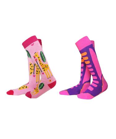 Kids Ski Socks, Winter Warm Thick Thermal Long Socks Skiing Snowboarding Skating for Boys and Girls Pink
