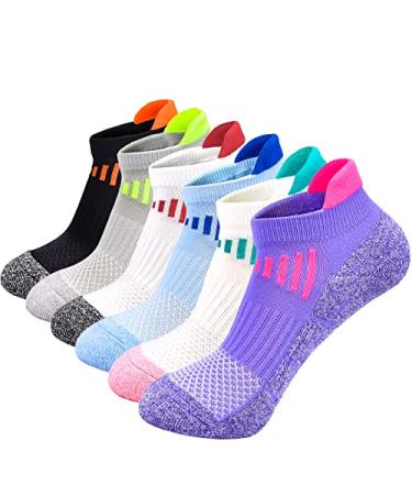 J.WMEET Womens Ankle Athletic Socks Low Cut Cushioned Breathable Running Performance Sport Tab Cotton Socks 6 Pack Multicoloured