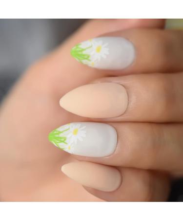 Daisy Nail Art Medium Stiletto Matte Green - 24pcs | International Shipping Available - Buy Online on GoSupps.com