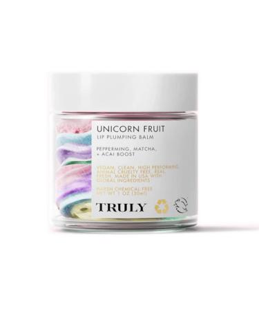 Truly Unicorn Fruit Lip Plumping Balm 1 Oz! Infused with Peppermint, Shea Butter and Acai! Lip Plumping Balm Helps Soften and Hydrates Chapped Lips! Vegan and Cruelty Free!