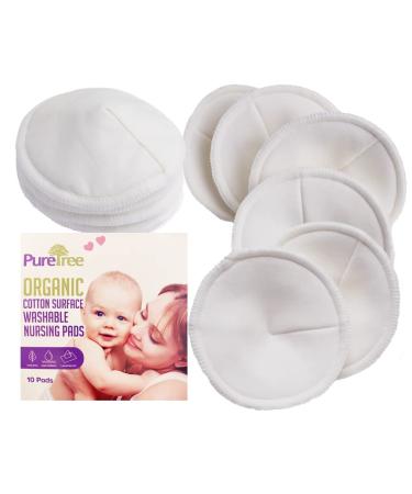 Organic Cotton Washable Nursing Pads - PureTree Reusable Breastfeeding Pads 4.5" Diameter (Pack of 10)