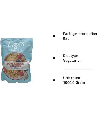 Lizi's Low Sugar High in Fibre Ready to Eat Cereal Oats Nuts & Seeds Granola - 1kg Value Pack | Vegan Friendly | Less Sugar Nuts & Seeds | GL Tested | Sold by Essential Products - Buy Online on GoSupps.com