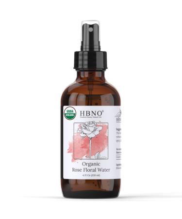 HBNO California Bottled Organic Rose Water for Face 4 fl oz (120ml) - USDA Certified Organic Rose Water Spray for Cleansing- Pure Rosewater for Hair - Rosewater Face Mist 4 Fl Oz (Pack of 1)
