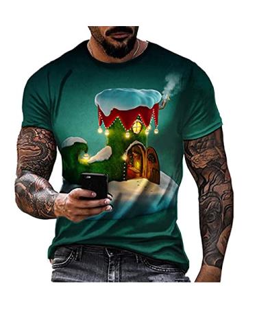 GXLONG Christmas Ugly T-Shirt for Men Women Novelty 3D Printed Short Sleeve Crewneck Pullover Tops Xmas Gifts for Men X-Large Green