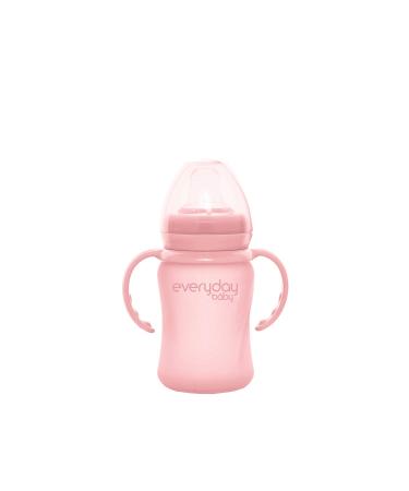 everyday baby Glass Sippy Cup with Silicone Sleeve  Spout  Drinking Handles  and Protective Cap - 150ml (5oz) - Rose Pink (for babies 6 months and up)