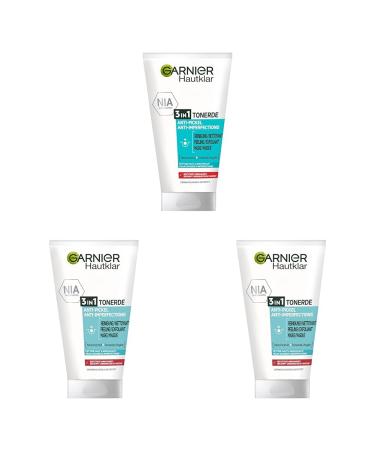 Garnier skin clear 3 in 1 facial cleaning for impure skin cleaning peeling and mask with salicylic acid and tonerde 1 x 150 ml (pack with 3) 150 ml (3-pack) 3-in-1 facial cleaning